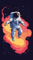Poster - Astronaut Floating Above Vibrant Nebula in Flat Minimalist Style Vector Art