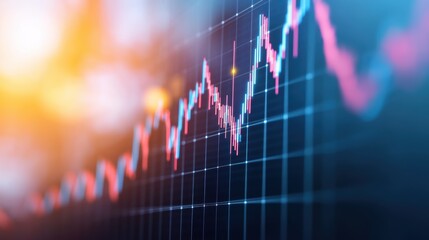 Poster - Dynamic stock market chart illustrating fluctuations in financial data with vibrant colors and abstract lighting effects.