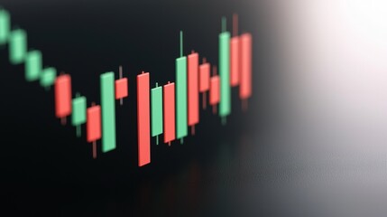 Poster - Abstract financial chart with green and red candlesticks on a dark background, representing market trends and trading data.