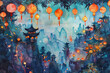 © Oleksandr - Beautiful holiday composition for happy celebrate chinese festival of lanterns, abstract vivid composition consists of fictional unreal fantastic vision on background