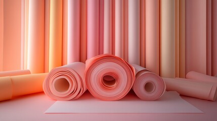 Poster - Pastel hues of 3D Waves come together to form a vibrant, multicolored abstract wallpaper in a 3D render featuring copy-space