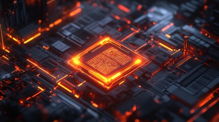 Poster - Dynamic microchip design technology sector digital visualization futuristic environment close-up viewpoint