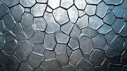 Poster - The arrangement of 3D Tiles results in a silver wall, with a glossy triangular background made from luxurious blocks, all achieved through 3D rendering