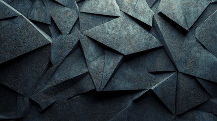 Poster - The arrangement of Semigloss Tiles creates a 3D wall, juxtaposed with a Triangular Concrete Background made from Futuristic blocks, as seen in a 3D Render