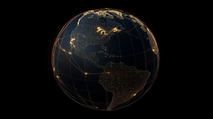 Poster - Global connectivity network earth digital art dark background aerial view technology integration