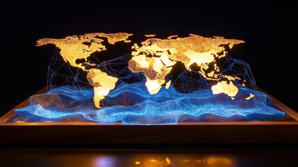 Poster - global network visualization digital world map 3d technology display oceanic environment abstract vi