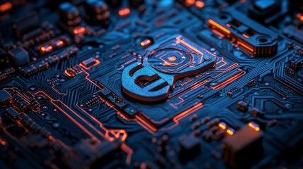 Poster - A 3D render of Technology Concept configured with a tool symbol on a Microchip, featuring White Neon Data flowing between Users and the CPU across a Futuristic Motherboard