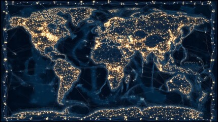 Poster - global night map illuminating cities world digital art nighttime aerial view connectivity concept