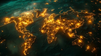 Poster - Global connectivity showcased illuminated world map digital art outer space aerial view geographical representation