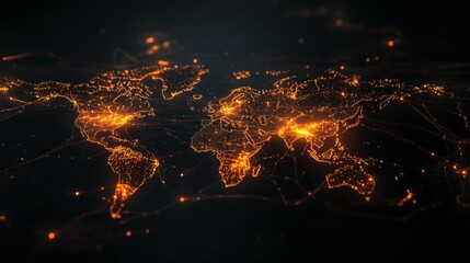 Poster - Global connectivity illuminated world map visualization digital realm infographic futuristic environment aerial view technology concept