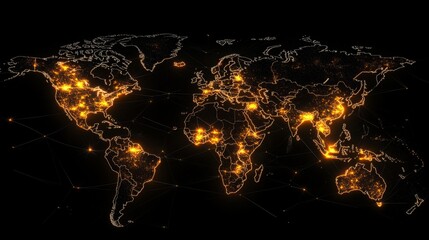 Poster - Global network visualization digital map infographic dark background aerial view connectivity concept