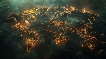 Poster - Global connectivity map illustration world digital art nighttime aerial view network visualization