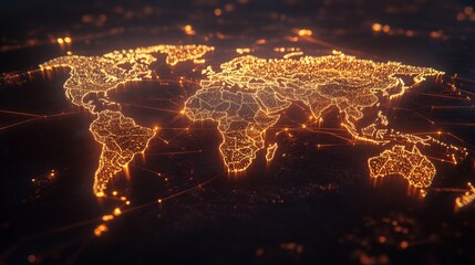 Poster - Global network visualization world map digital art futuristic aerial view data representation