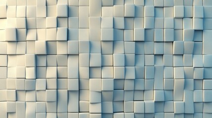 Poster - The arrangement features Rectangular, Semigloss Mosaic Tiles in the shape of a wall, complemented by a Concrete, 3D, Bricks structure that forms a Polished block background in a 3D Render