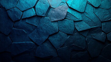 Poster - The image depicts a blue 3D surface with triangular pyramids, illuminated to create a futuristic neon banner