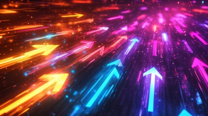 Poster - Dynamic colorful arrows in motion abstract background digital art vibrant environment close-up view energy concept