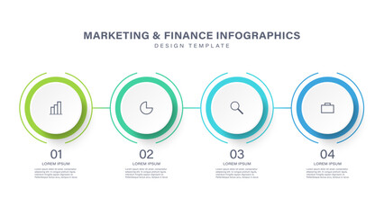 4 Step Infographic Template with Thin Icons and Colorful Circle Elements
