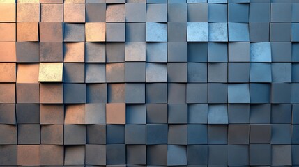 Poster - Grey, translucent blocks are arranged in perfect alignment to create a modern tech wallpaper, a design made possible by 3D rendering
