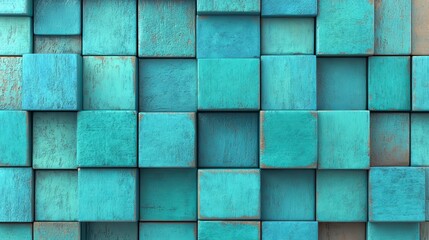 Poster - A 3D render showcases frosted glass blocks on a blue surface, embodying a visionary tech concept that includes space for copy