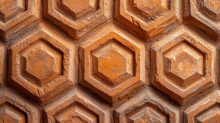Poster - The background image depicts a polished, futuristic wall with a peach-colored tile wallpaper, accentuated by 3D diamond-shaped blocks