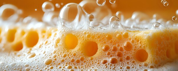 Poster - Macro shot of beer foam and bubbles with golden amber liquid showing detailed texture and effervescence in extreme closeup. Perfect for beverage industry.