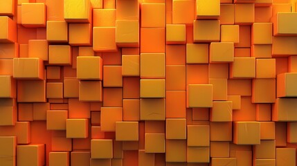 Poster - The description entails translucent blocks, precisely constructed and colored orange and yellow, forming a contemporary tech wallpaper that originated from a 3D render