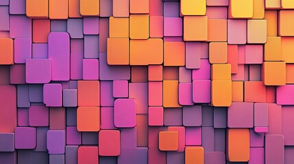 Poster - A futuristic tech wallpaper is formed by precisely arranging glossy blocks in shades of violet and orange, all achieved through a 3D render