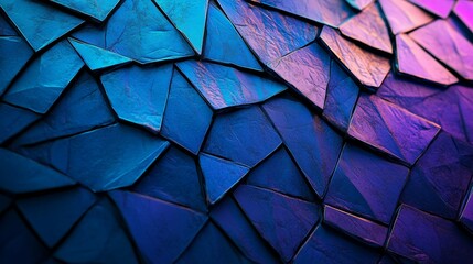 Poster - A blue geometric surface illuminated with modern neon lights and triangular pyramids forms a 3D banner