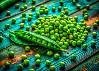 Poster - surreal photo: dried green peas on rustic wood background - abstract food photography