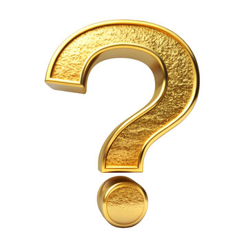 Golden question mark isolated on transparent background
