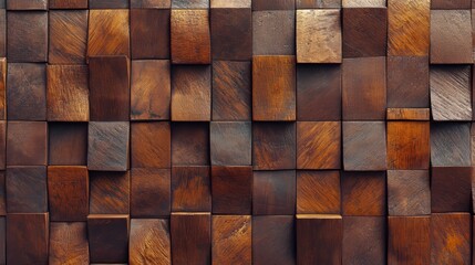 Poster - The background is a 3D render of a textured and polished wall covered in tiles made from natural stone, arranged in a triangular block pattern