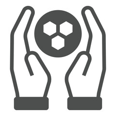 Poster - hands holding dna chain cells solid icon, genetic research concept. vector graphics. dna chain in ha