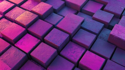 Poster - The modern tech wallpaper features precisely aligned glossy blocks in violet and orange, generated through 3D rendering techniques