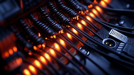 Aufkleber - Close-up of glowing wires and mechanical parts, intricate details, dark background.