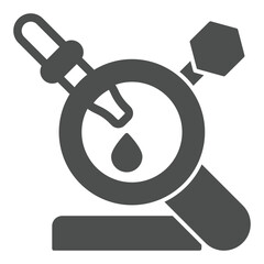 Poster - pipette drop with magnifier solid icon, genetic research concept. vector graphics. laboratory test e