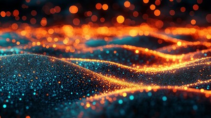 Poster - A 3D rendering serves as the backdrop, showcasing an abstract fusion of science and technology, with orange hues signifying themes related to medicine or healthcare