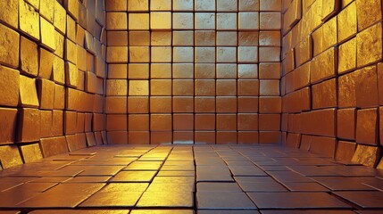 Poster - The 3D render showcases glossy blocks in orange and yellow, perfectly constructed to create a modern tech background