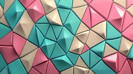 Poster - The high-tech design of this 3D wallpaper showcases a three-dimensional surface adorned with tetrahedrons in a palette of white, blue, and pink