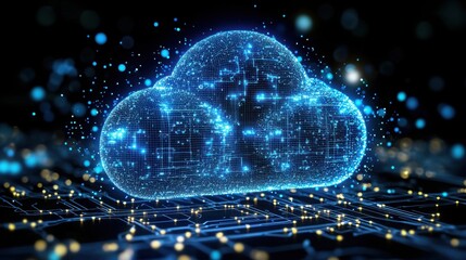 Poster - Cloud with a network of connected lines illustrating 5g cloud infrastructure and its connectivity dynamics