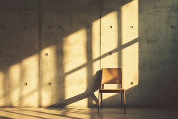 Leinwandbilder - Sunlit chair against a concrete wall.
