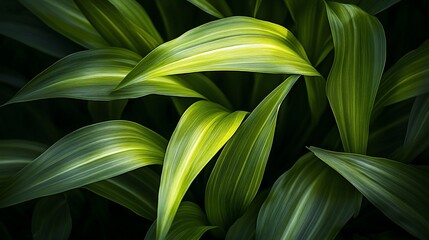 Aufkleber - Lush green foliage with vibrant yellow stripes, illuminated by sunlight.
