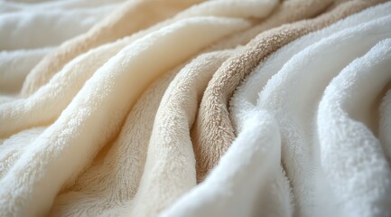 Poster - Soft cream-colored fleece fabric with gentle folds and textural details creates cozy, warm feeling. Close-up macro photography shows plush material surface.