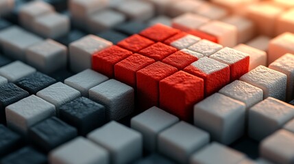 Poster - The Japanese Flag is reimagined as futuristic 3D blocks, symbolizing Japan's innovation concept and making for a striking tech wallpaper