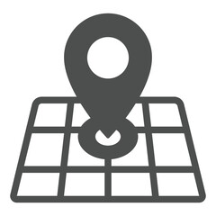 Poster - Location pin on geo map solid icon, delivery service concept. Vector graphics. Grid map with position pointer sign on white background, glyph style icon for mobile or web design.