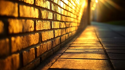 Poster - Illuminated brick wall at night, pathway beside it.