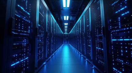 Poster - High-tech server room filled with advanced machinery and equipment for ai-driven supercomputer automation and processing