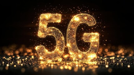 Poster - The number 50 illuminated with sparks representing real-time 5g bandwidth allocation in a dynamic display