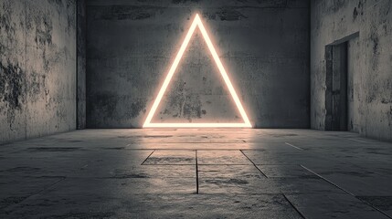 Poster - The background is a minimalist tech design that incorporates an extruded triangle and a white illuminated edge, complemented by a white surface with a 3D embossed shape, created using 3D rendering