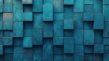 Poster - The background is a contemporary tech setting with a neatly arranged multisized block wall that comes in shades of blue and turquoise, presented as a 3D render