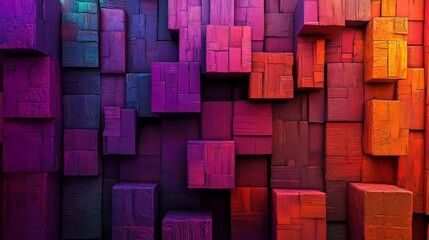 Poster - A contemporary tech background is created by neatly aligning violet and orange glossy cubes in a 3D render